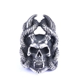 Gotischer Totenkopfring aus Edelstahl mit gewundenen Schlangen in Antik-Silber - US 7 / Antiksilber (25205)