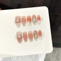 Pink and orange gradient press-on nails with silver glitter and 3D rhinestone Christmas tree - Extra Small (XS) / Pink Orange Gradient Glitter 3D Rhinestone (3300-Medium Oval)