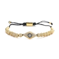 Adjustable evil eye braided bracelet with gold beads and sparkling blue crystals - Drill Ball Evil Eye