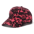 Detail view of pink and brown leopard print cotton baseball cap with curved brim texture - One Size / Rose Red Leopard (E)