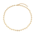 Golden heart link necklace featuring a white pearl accent and adjustable chain on white background - Heart Piece Necklace With Pearl Extension Chain
