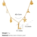 18K gold plated stainless steel initial L necklace with sea shell and pearl charms - Letter L (XL206)