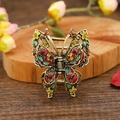 Vintage butterfly hair claw with colorful enamel flowers and crystals on metal clip - Yellow