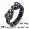 Men's antique silver lion head torque bracelet featuring a twisted wire steel cable design - Oxidized Black Lion (KB167193-KFC)