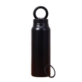 Matte black stainless steel water bottle with magnetic ring lid and spare parts - 24oz / With Straw / Black