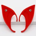 Red latex elf ears with sparkling rhinestone accents for Halloween cosplay party costumes - 10CM OPP Bag / Red With White Gem