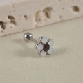 Blumenohrstecker aus Titanstahl mit rotem Edelstein und weißen Opalblüten für Ohrpiercings - Rote Zirkonia Weiße Opal Blume