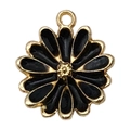 Daisy flower pendant in black enamel with golden edge for DIY jewelry making - Daisy Flower 15x13mm