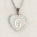 Silver heart shell necklace with letter G pendant on fine stainless steel cable chain - Letter G / Silver