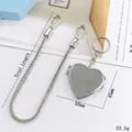 Silver heart locket pendant with a 330mm chunky metal chain and keyring set - K674+K675 Heart Mirror & Chain Set