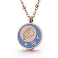 Rose gold Virgo zodiac necklace featuring blue enamel and delicate female portrait pendant - Virgo