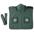 Detail of forest green microfibre pet bathrobe with hood and white paw embroidery - L / Hooded with Pockets / Dark Green