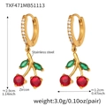 Détails des boucles d'oreilles cerises en acier inoxydable et zircon avec mesures précises - Boucles d'oreilles / Une Paire / Or