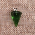 Macro shot of faceted green crystal hexagonal column pendant with silver metal loop - Transparent Green