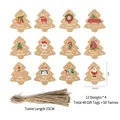 Set of 48 thick Kraft paper Christmas tags with 12 holiday patterns and twine strings - Set 2-48 Tags + 50 Jute Ropes