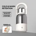 1000ml stainless steel vacuum flask in Yunxi White with dual-drinking lid design - 1000ml / Steel Lid + Straw Lid + Handle / Cloud Creek White
