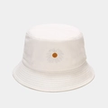 Detailed view of white cotton bucket hat featuring embroidered daisy and clean stitching - M (56-58cm) / White