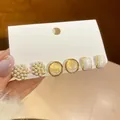 Set of three vintage gold earrings featuring pearls, crystals and white enamel charms - Pearl/Gemstone/Geometric (21# Silver Earring Post)