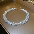 French vintage necklace with white pearls, transparent beads and gold metal clasp - 27# Necklace - White