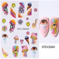 Psychedelic pop art nail stickers with melting smiley face and mushroom designs - STZ-CS243 Retro Psychedelic Eye