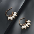 Elegant 18K gold alloy drop earrings featuring five baroque pearls on textured hoops - Multi-Pearl Drop Hoop / Gold