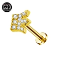Gold G23 titanium lip stud with sparkling star-shaped zircon stones and flat base - Crown / 1.2*6mm / Gold