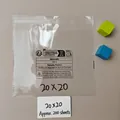 Transparent 20x20cm PP self-adhesive bags with safety warnings and recycle icons - 20x20cm