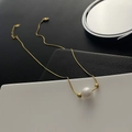 Elegant gold snake chain necklace with baroque white pearl pendant and bead detail - 03-G5 Titanium Steel Faux Pearl Necklace Gold