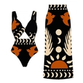 Boho-Set mit Deep-V-Badeanzug und passendem Maxirock mit ethnischem Vogel-Print - S / Oberteil Und Unterteil / Badeanzug-Set