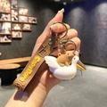 Cute brown silicone capybara riding a white bird keychain with coffee wrist strap - B207-1 Riding Goose