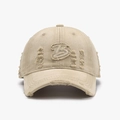 Distressed khaki canvas baseball cap with 3D letter B patch and vintage ripped details - Adjustable / Khaki