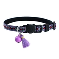 Purple pet cat collar with red diamond pattern, bell and tassel charm detail - Purple Diamond Grid