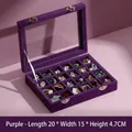 Purple velvet jewelry box with 24 compartments and clear lid, size 20x15x4.7cm - Purple