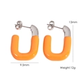 Orange enamel U-shaped stainless steel earrings measuring 13mm high and 9.5mm wide - Orange Silver (YTE2410501S-5)