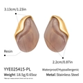 Detail view of pink resin and gold stainless steel chunky earrings with size specs - Smoky Purple Marble Style (YYE025415-PL)