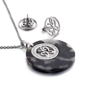Set gioielli in acciaio titanio con silhouette farfalla e ciondolo effetto marmo - Stile Farfalla d'Argento Marmorizzato (KS87480-K)