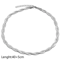 Silver woven double layered flat snake chain necklace with 40+5cm adjustable length - Double Layer Woven Necklace / Steel