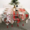 Camino de mesa navideño con patrones de renos tejidos y copos de nieve con borlas rojas - Estilo Jacquard Navideño (con Borlas)