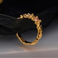 Irregular gold plated S925 silver ring with pink zircon and textured finish - 18K Gold (Single)