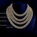 Cadena Cuban Link dorada de 15mm con diamantes de imitación de 18 a 24 pulgadas - Collar de 16 pulgadas (40 cm) / Dorado