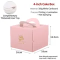 Pink 4-inch handheld cake box with gold foil stamping and white card base - 4 Inch Pink