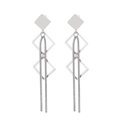 Pendientes de nudo geométrico plateado con borlas largas de cadena de serpiente - Estilo de Borla Geométrica Rombo (KE92074-KC) / Plateado