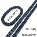 Black Byzantine stainless steel jewelry set with matching bracelet and necklace chains - 8mm Set / Black
