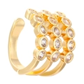 Detailed macro shot of triple-layer gold ear cuff set with sparkling zircon stones - Gold Zirconia Inlaid (N-989)