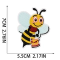 Detailed view of cartoon bee embroidery patch holding honey pot with size measurements - Little Bee Carrying Honey Jar Style (W18MF-13-16)