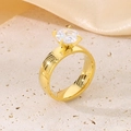 Polished 18K gold-plated titanium steel ring featuring a large four-claw set zircon stone - 6mm Gold Smooth Style (KR100652-K)