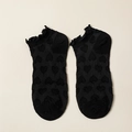 Calze corte nere da donna in cotone con bordo a balze e delicato motivo a cuore jacquard - Taglia unica / Nero