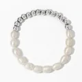 Natural freshwater pearl and silver bead bracelet set with creative OT toggle clasp - Silver Natural Freshwater Pearl Splicing Bracelet (B287)