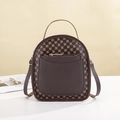 Mini mochila vintage de cuero marrón oscuro con estampado floral y detalles dorados - café