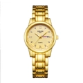 Classic gold quartz watch for women with roman numerals and calendar display window - Full Gold Gold Dial